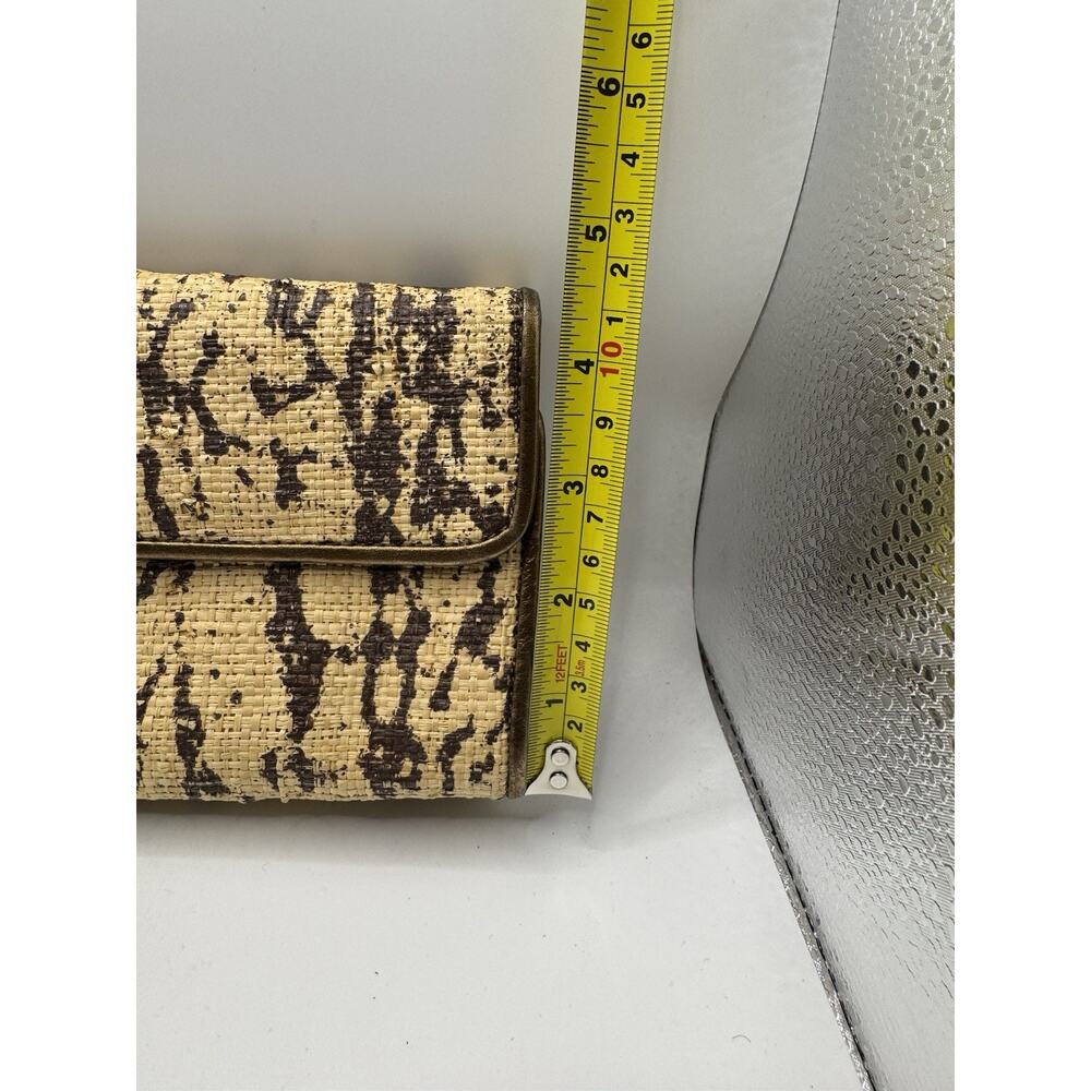 Vtg Rare Elaine Turner Straw Envelope Clutch Splatter Print Leather Trim Italy - Picture 11 of 11